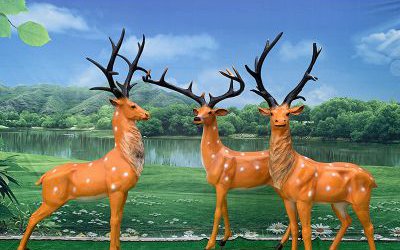 公園景區(qū)大型仿真動物玻璃鋼彩繪梅花鹿雕塑